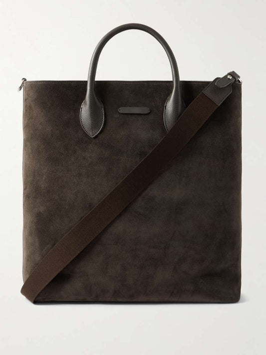 Full Grain Leather-Trimmed Suede Tote