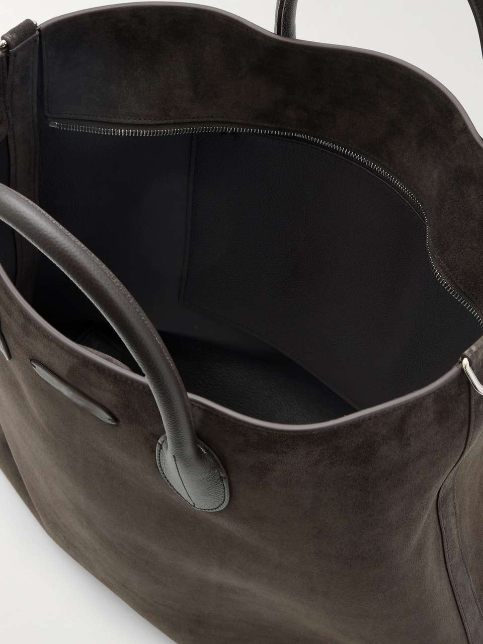 Full Grain Leather-Trimmed Suede Tote