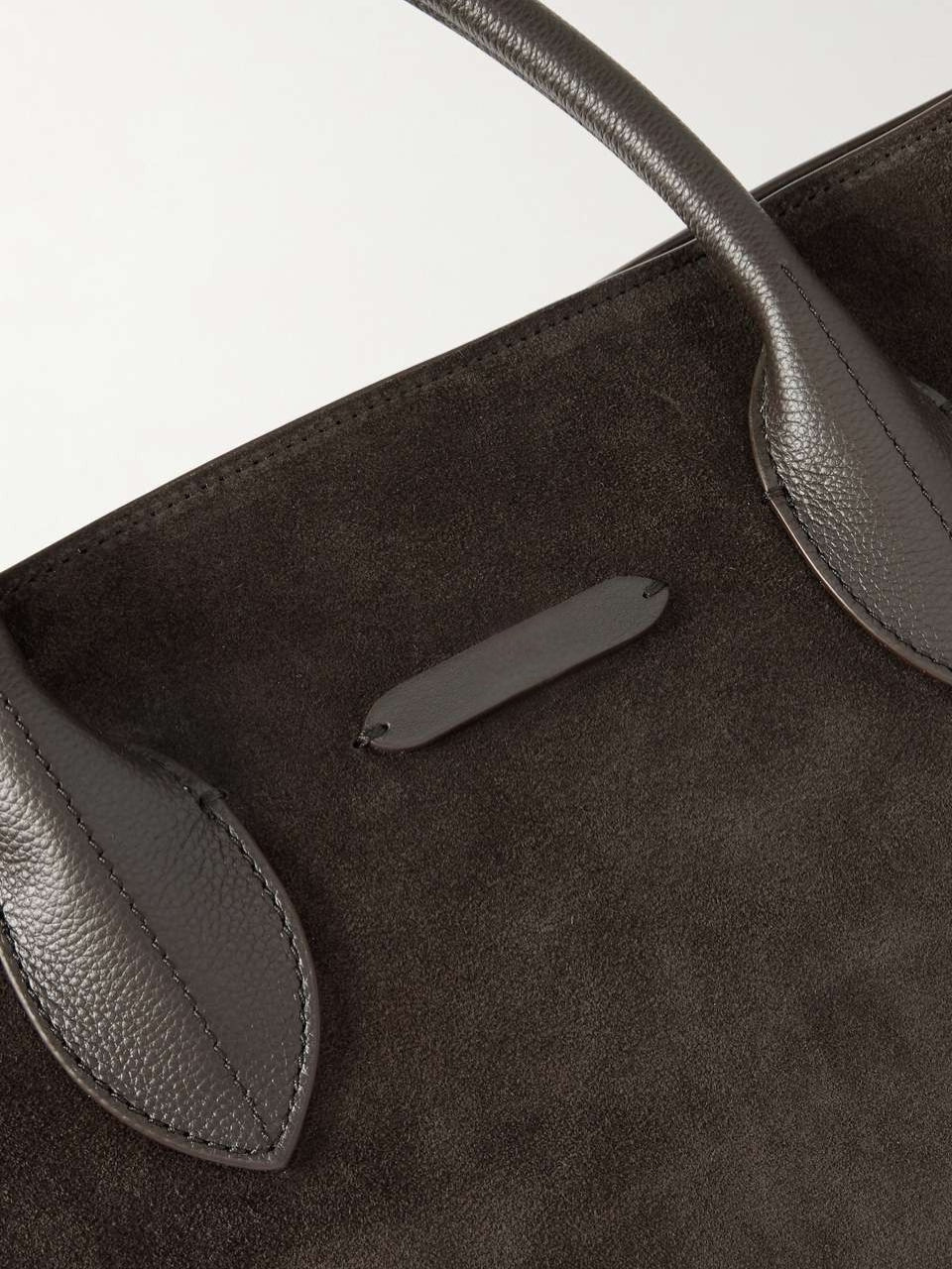 Full Grain Leather-Trimmed Suede Tote