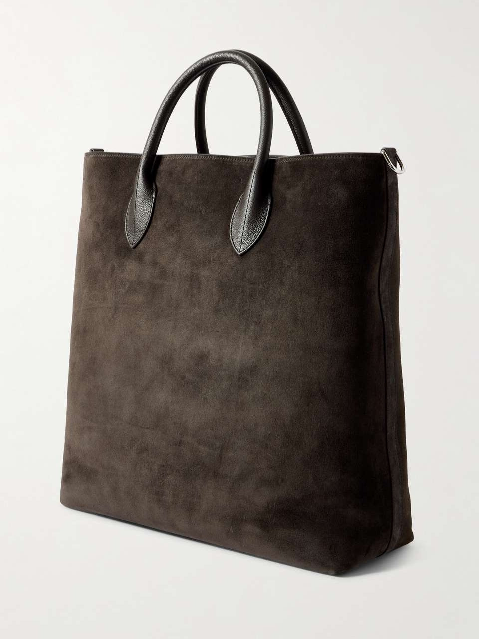 Full Grain Leather-Trimmed Suede Tote
