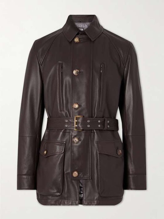 BRUNELLO Belted Leather Jacket