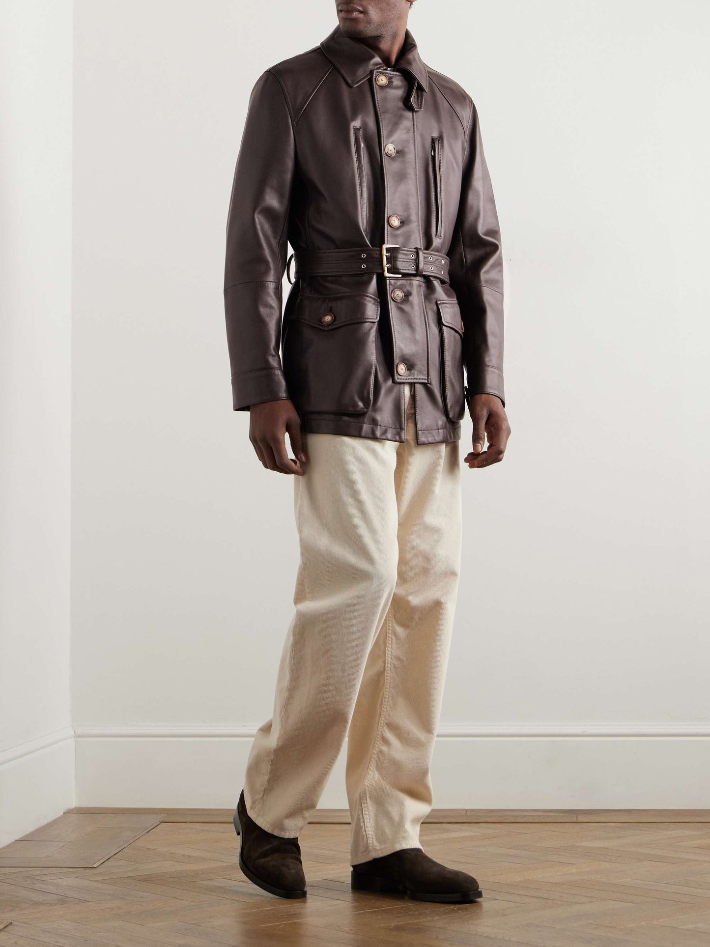 BRUNELLO Belted Leather Jacket