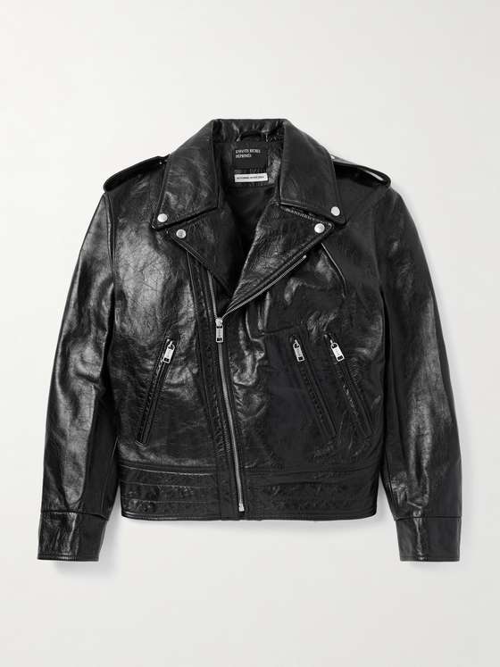 DISTRESSED Men Leather Biker Jacket