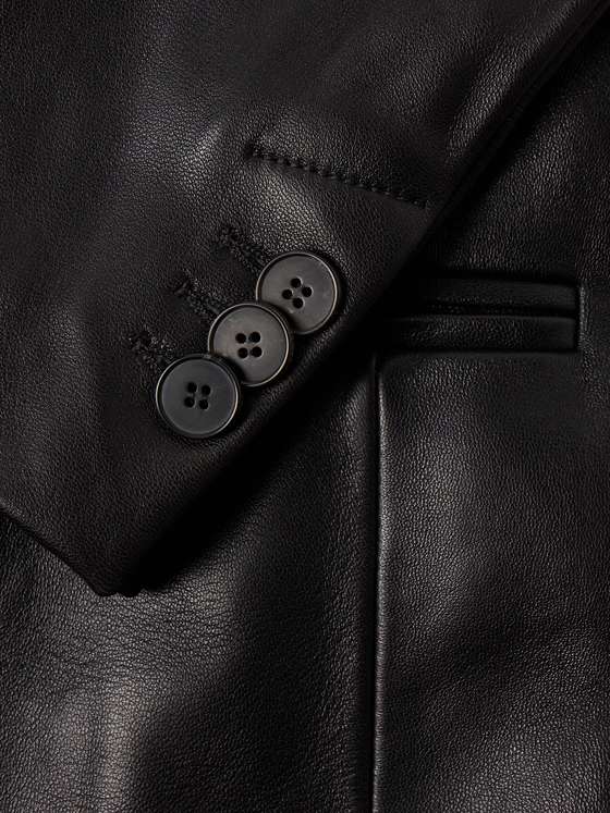 Double-Breasted Leather Blazer