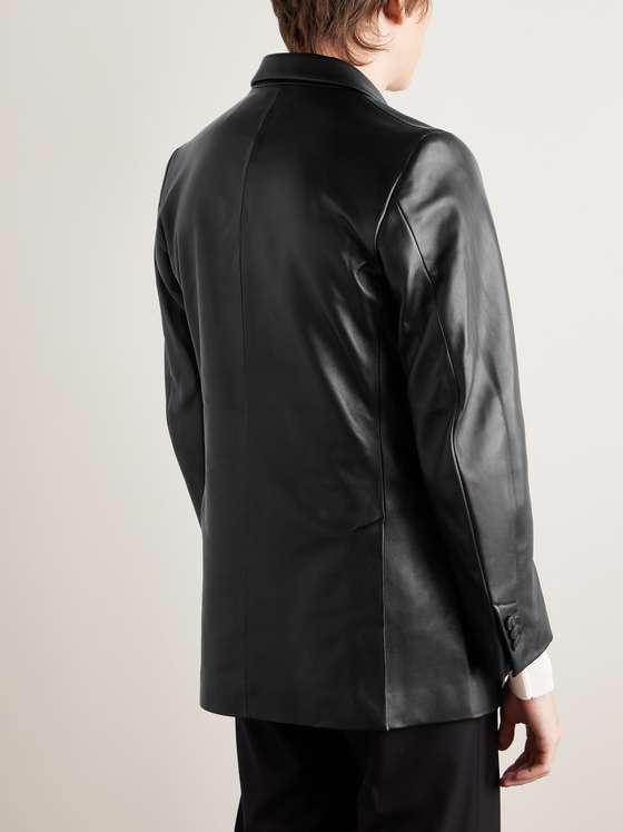 Double-Breasted Leather Blazer