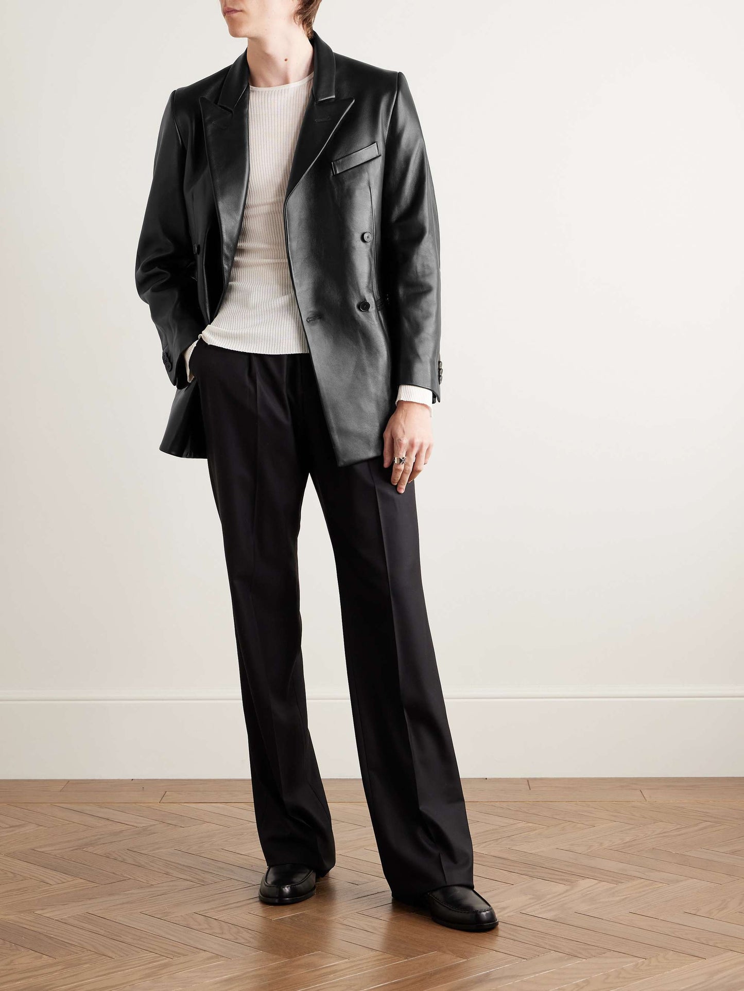 Double-Breasted Leather Blazer