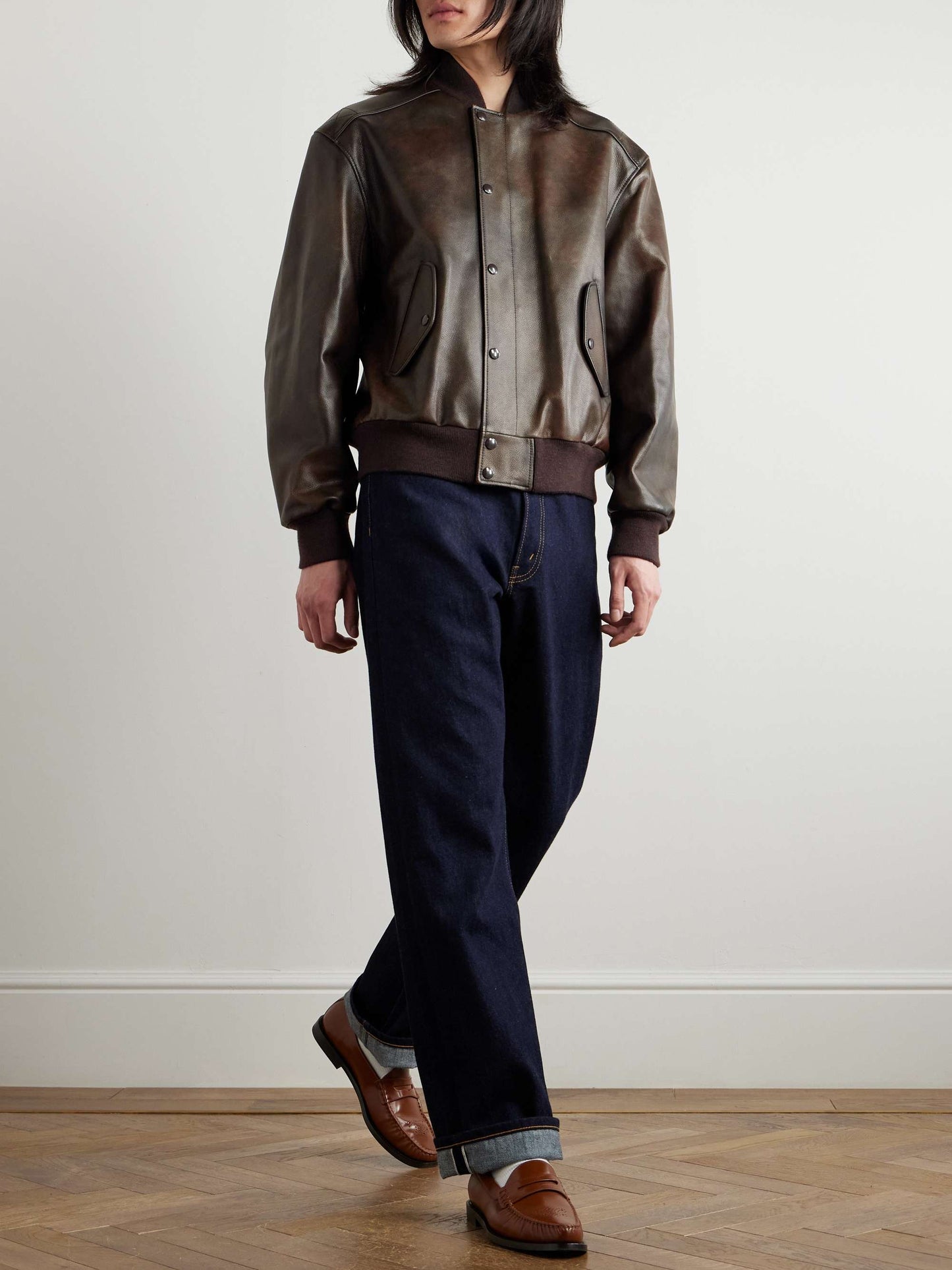 TEDDY Men Leather Bomber Jacket